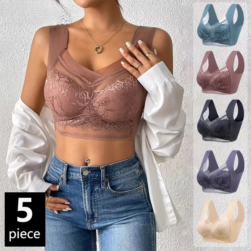 Bralette Wireless Soft - 5PCS Plus Size Bras Women Lace