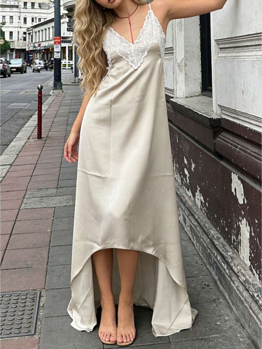 Women Summer Deep V-Neck Lace  - Slip Dress Satin reseña y precio