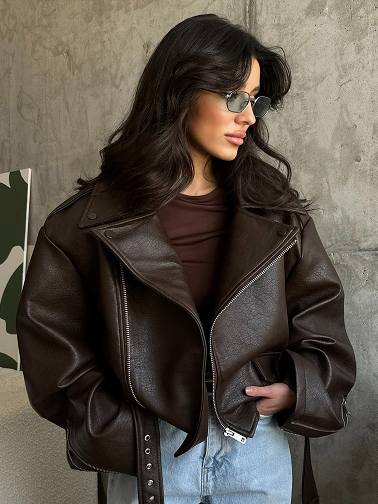 With Belt Leather Jacket Coat  - Corset Waist Cinch reseña y precio