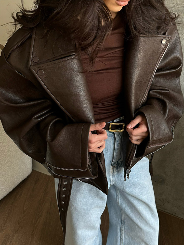 With Belt Leather Jacket Coat  - Corset Waist Cinch reseña y precio