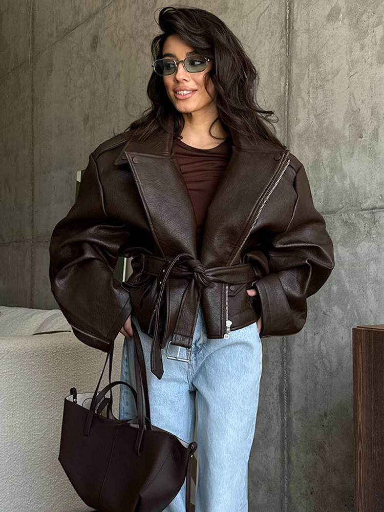 With Belt Leather Jacket Coat  - Corset Waist Cinch reseña y precio