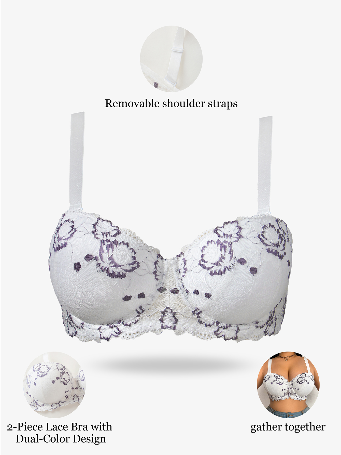 Plus Size Lace & Embroidery Wo - Push Up Bra Padded reseña y precio