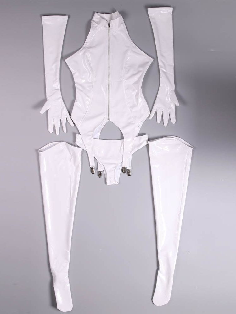 4PCS/SET Wet Look PVC Catsuit  - Garter Belt Set reseña y precio
