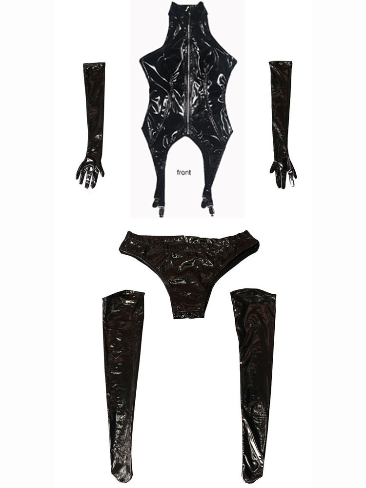 4PCS/SET Wet Look PVC Catsuit  - Garter Belt Set reseña y precio
