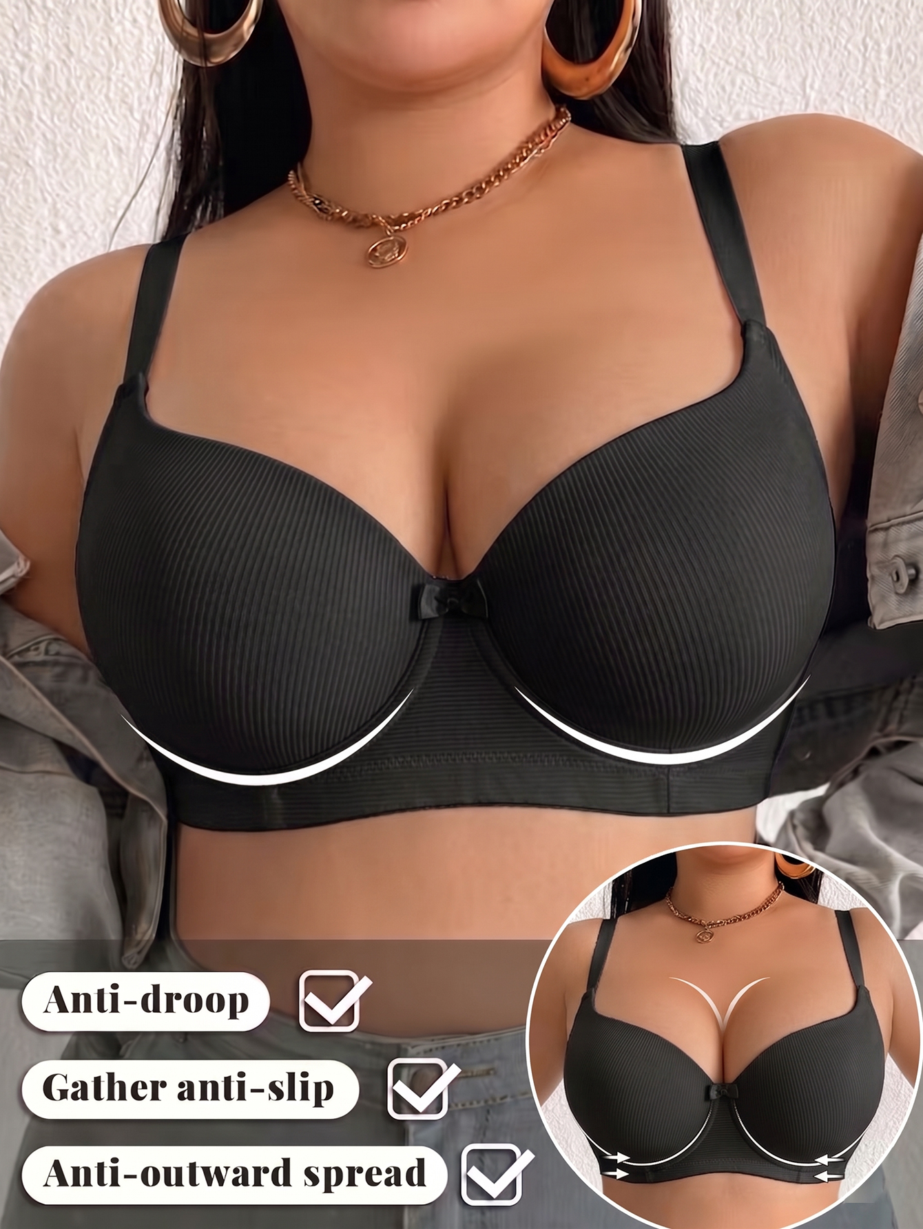 Plus Size Ribbed Women Bra Thi - Push Up Bra Padded reseña y precio