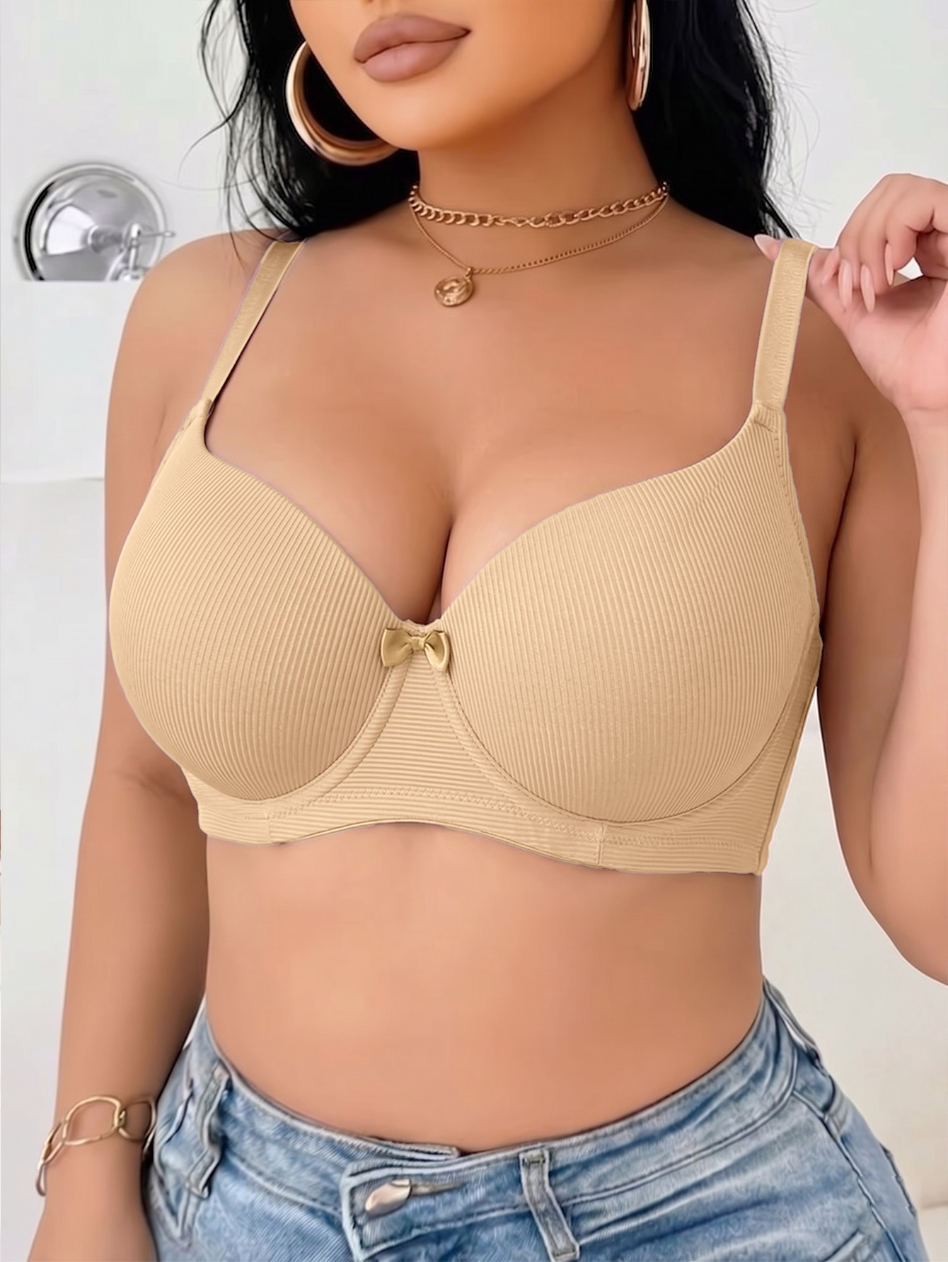 Plus Size Ribbed Women Bra Thi - Push Up Bra Padded reseña y precio